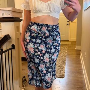 90s Vintage Blake Elizabeth Midi Skirt in Navy and Pink